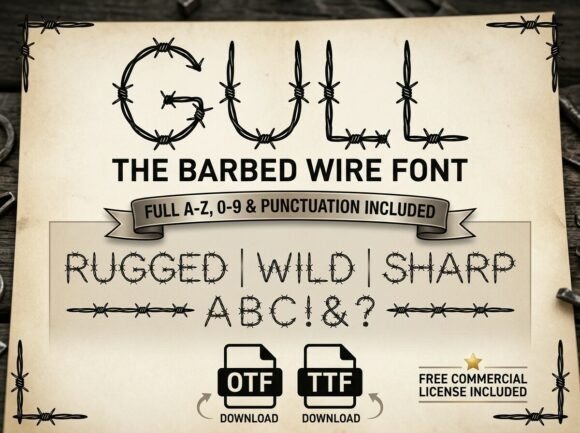 Gull: A Rugged Barbed Wire Display Font for Bold Branding